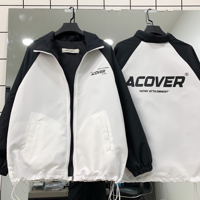 Áo khoác dù 2 lớp form rộng acover màu trắng 🖤 nam nữ unisex 🖤 áo jacket dây kéo ulzzang