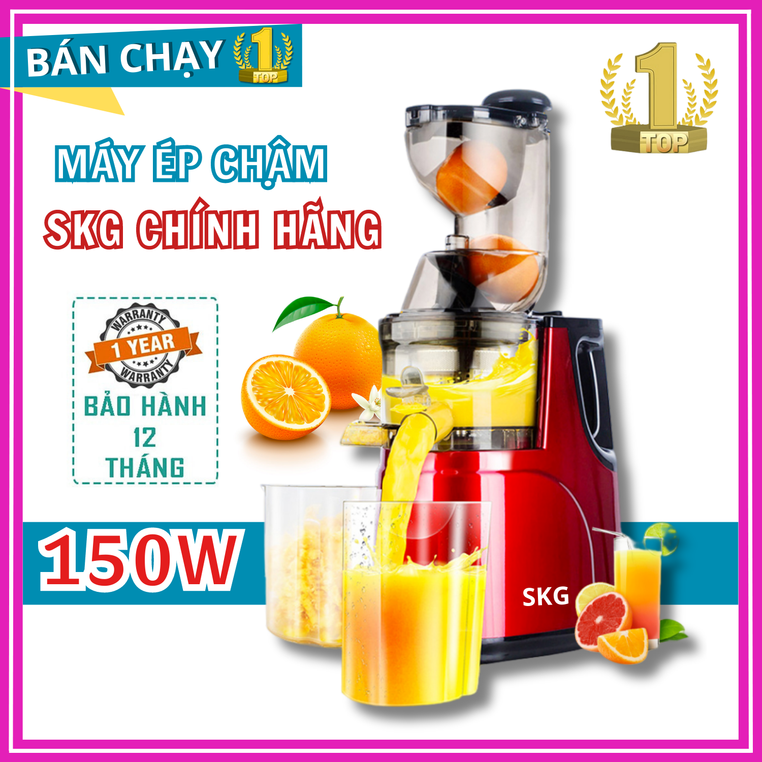 Máy Ép Chậm Công Suất 150W Chính Hãng SKG, Máy ép chậm cao cấp ép kiệt nước ép nguyên quả