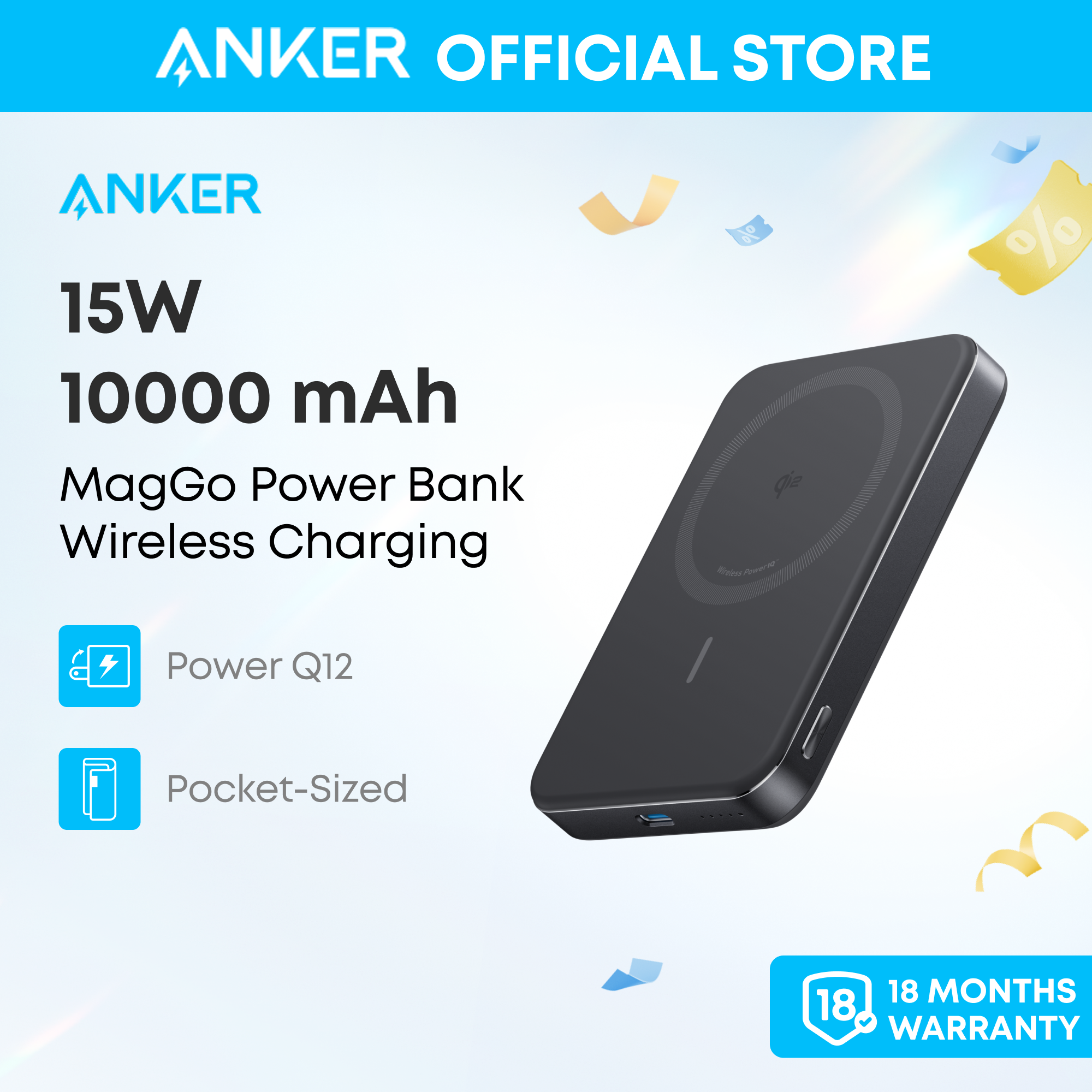  Sạc dự phòng không dây Anker MagGo Power Bank 10K 15W Wireless Charging 30W Fast Charging 10000mAh High Capacity Portable Charger for iPhone 17 17 air 16 15 14 Series and AirPods Model A1664 
