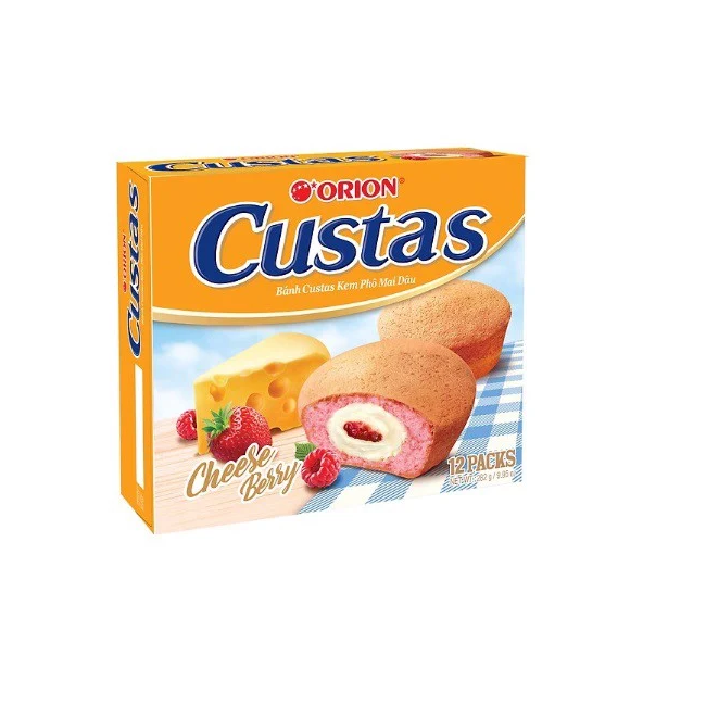(Hộp 12p) Bánh Orion Custas đủ vị (kem trứng/cốm/kem sữa/phô mai dâu)