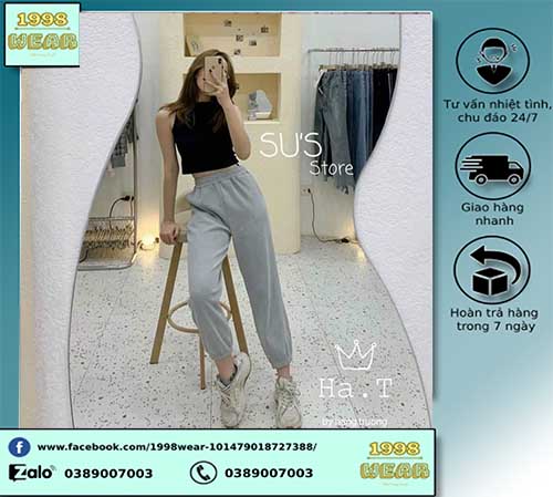 Quần Nỉ Gân Bo Gấu 5 Màu QUẦN NỈ THÙNG THÌNH BỎ GẤU