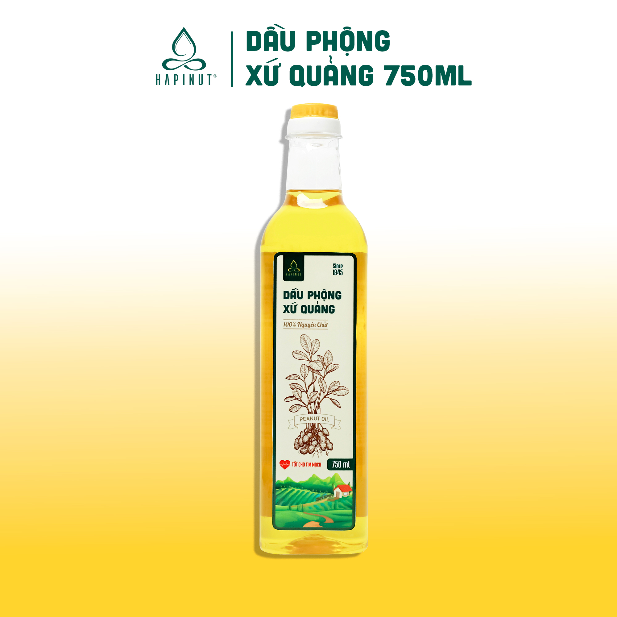 Dầu đậu phộng hapinut quảng nam 750ml - nguyên chất 100%