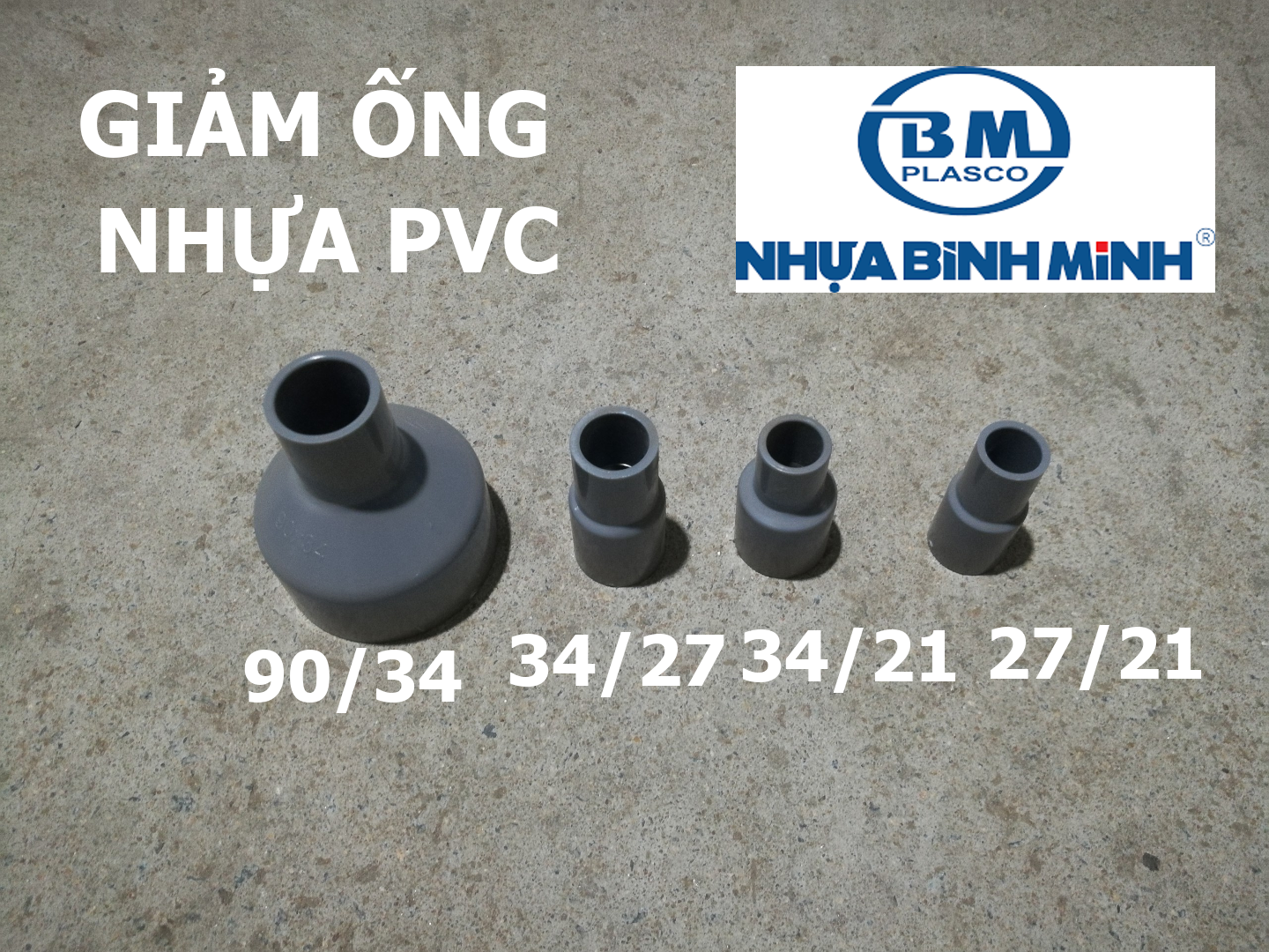 Giảm ống nhựa pvc, phụ kiện ống nước nối giảm phi 27/21, 34/21, 34/27, 90/34mm bình minh