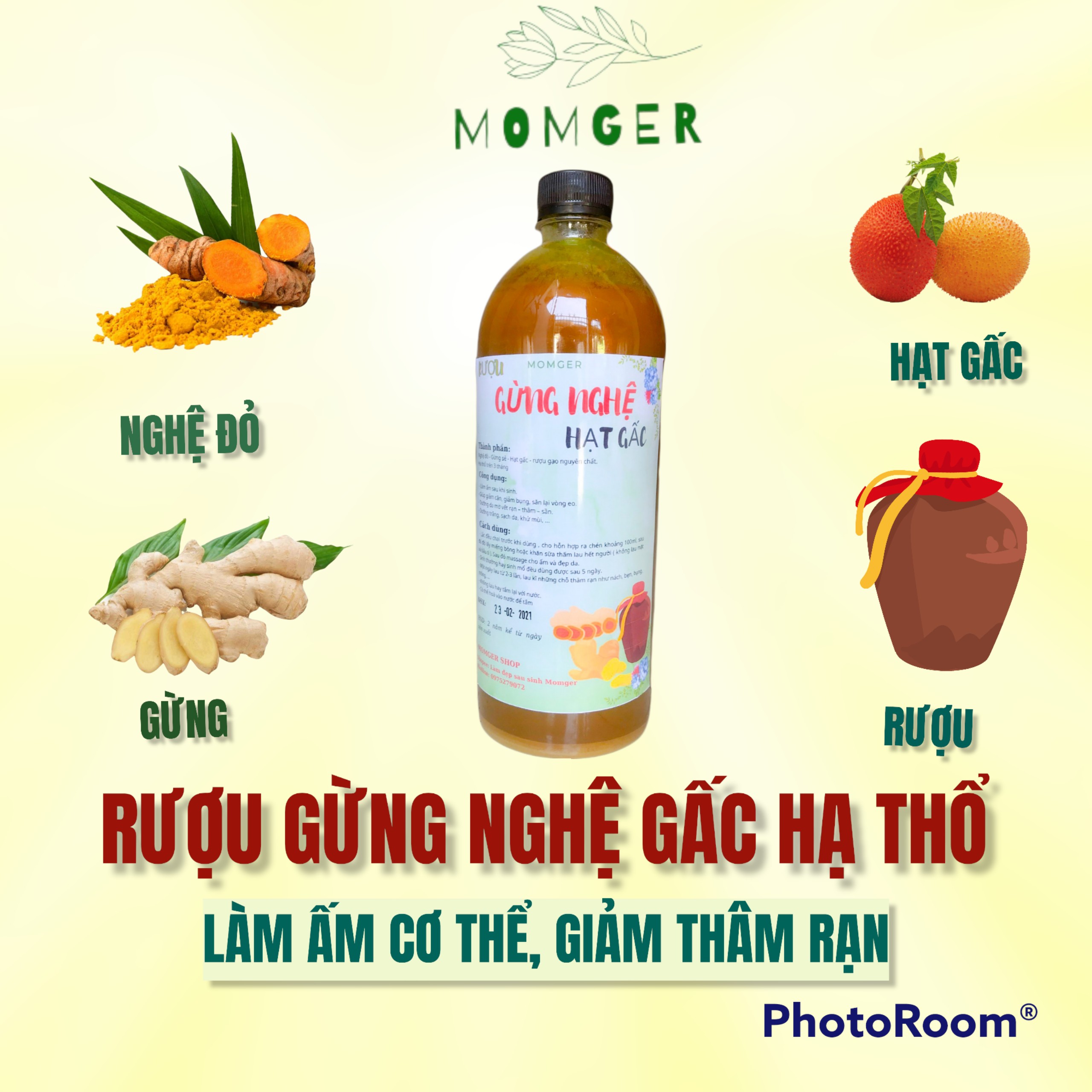 Cốt gừng nghệ gấc hạ thổ cho body 1 lí t