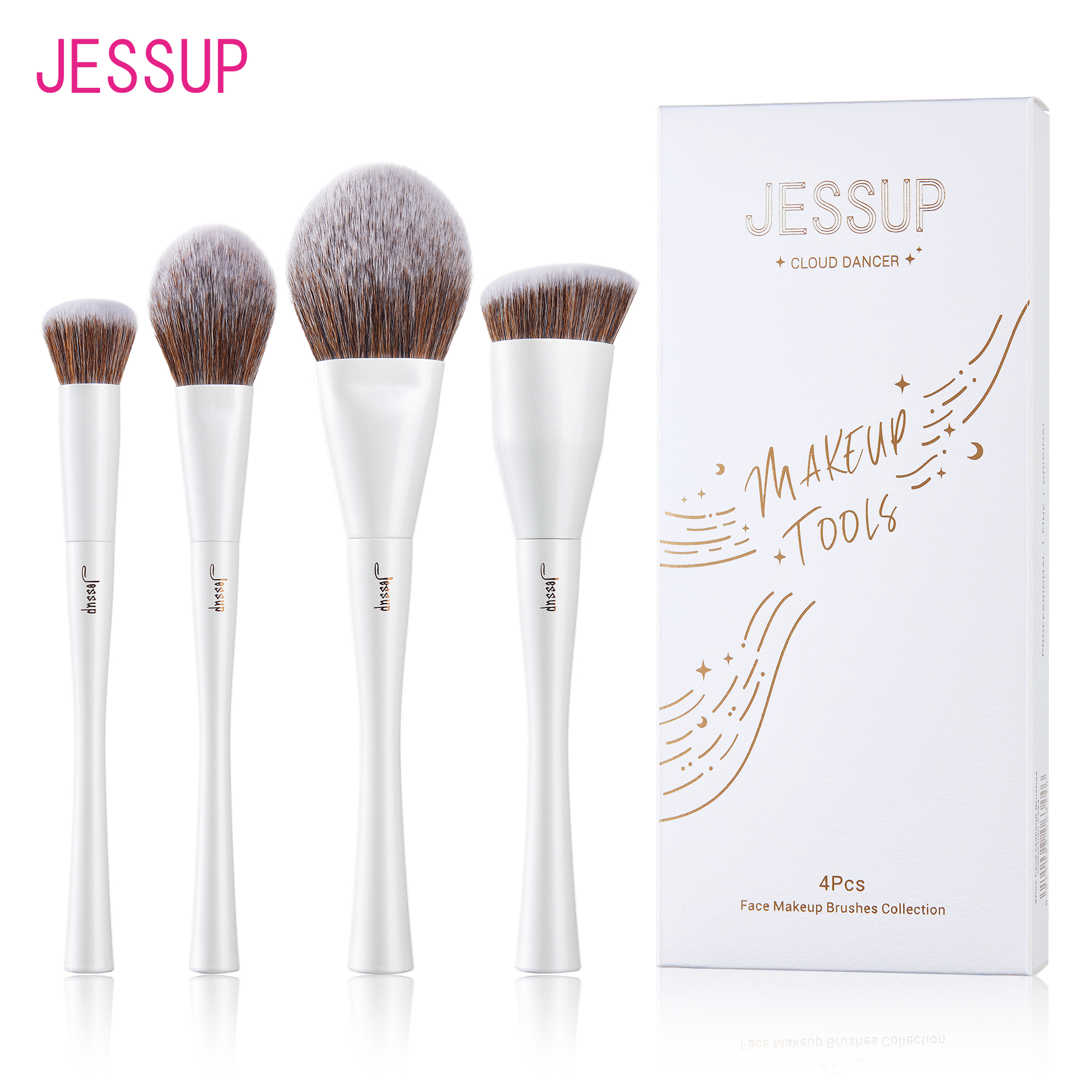  Jessup Cọ Trang Điểm 4 Mặt Bộ Cọ Trang Điểm Cho Kem Nền Che Khuyết Điểm Má Hồng Viền Bột Cao Cấp Trắng Ngọc Trai T344 