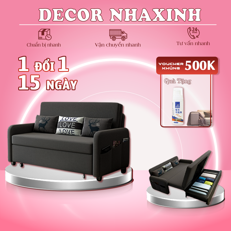(FREESHIP) Sofa Giường Gấp Gọn, Giường Sofa Thông Minh, Giường Sofa Bed Khung Sắt Tĩnh Điện Cao Cấp, Ghế Sofa Có Hộc Để Đồ, Sofa Phòng Khách Tiết Kiệm Không Gian, Tặng Kèm Gối