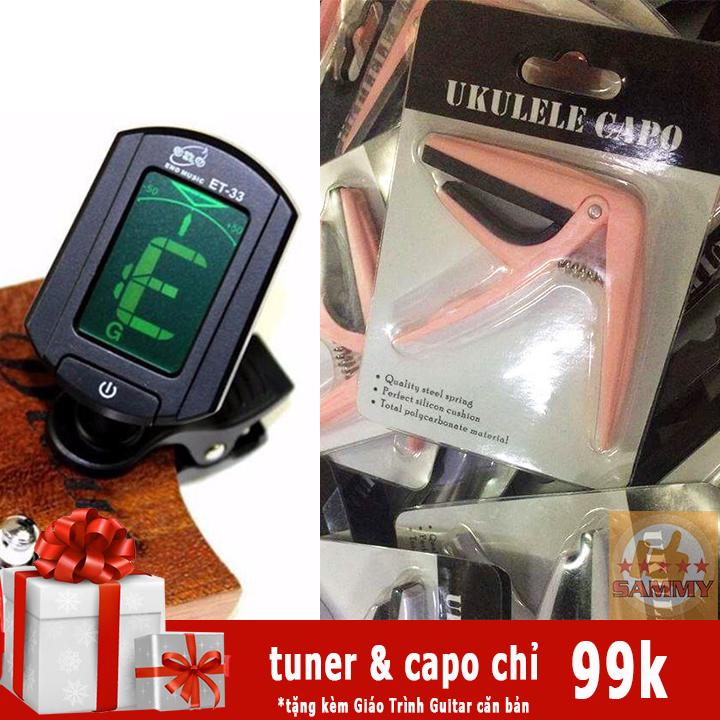 BỘ PHỤ KIỆN UKULELE 2 MÓN GIẢM GIÁ CÒN  99K (CAPO + MÁY LÊN DÂY) - COMBO SALES 12.12