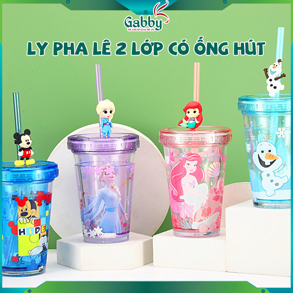 Ly pha lê 2 lớp có ống hút disney - gabby store
