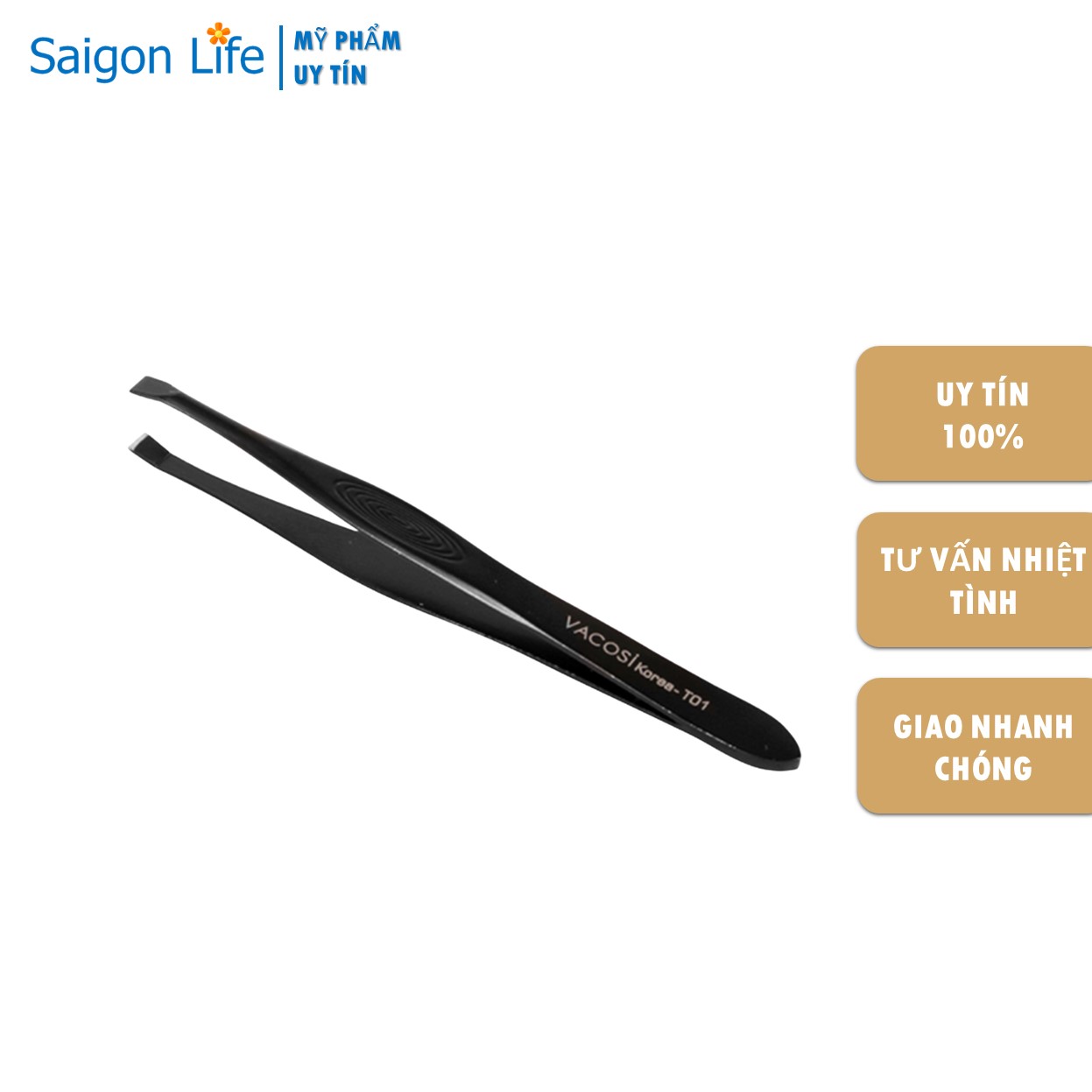 Nhíp Đầu Bằng Cán Đen Vacosi Flat Tweezers T01