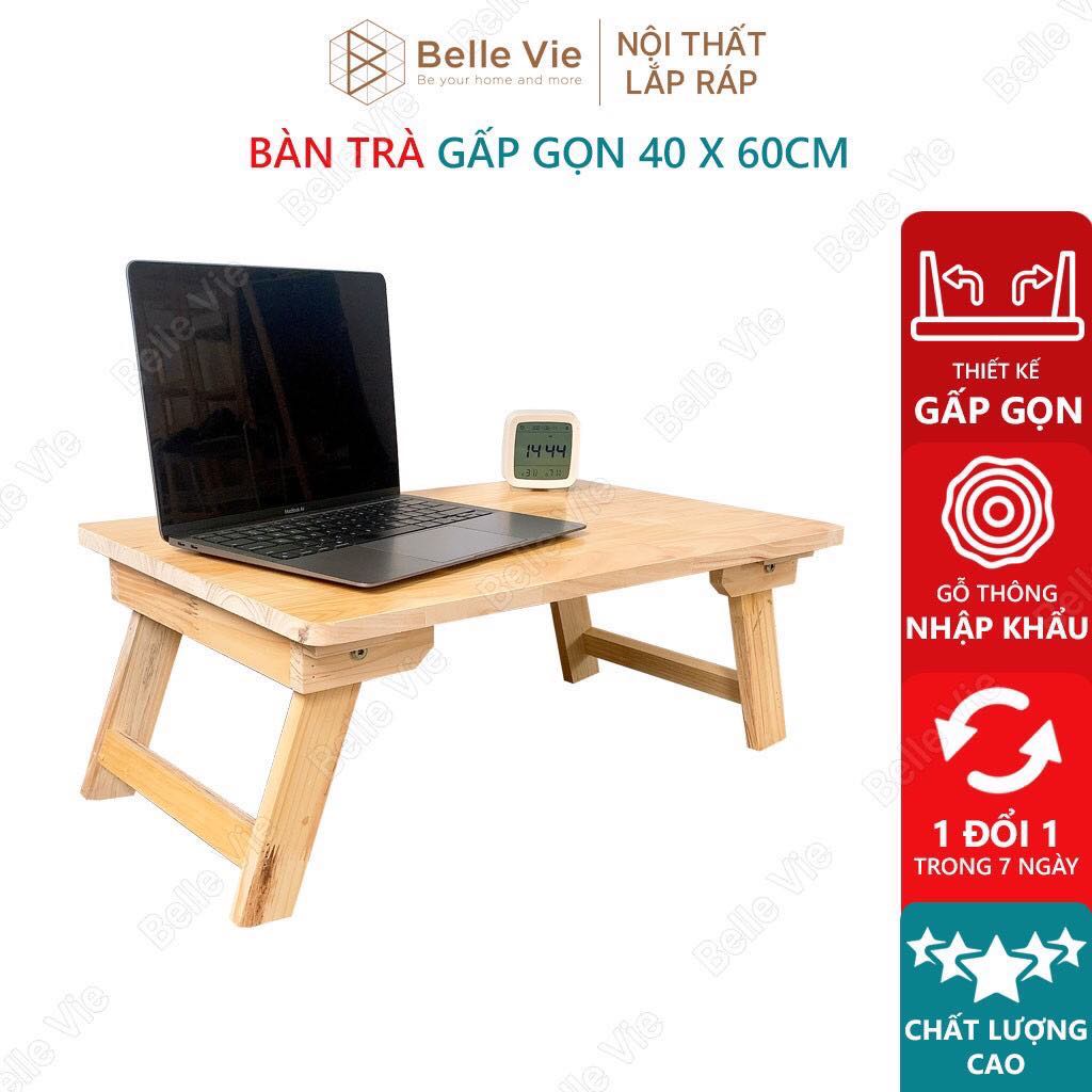 Bàn Gỗ Đa Năng Chân Xếp 40x60cm - Bàn trà chữ nhật sofa/cafe ngồi bệt gấp gọn gỗ tự nhiên đa năng