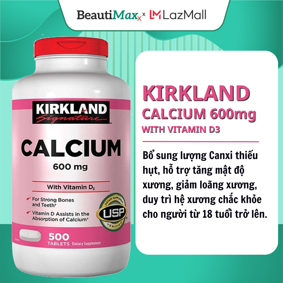 Viên uống bổ sung Calcium 600mg with Vitamin D3 Kirkland Signature 500