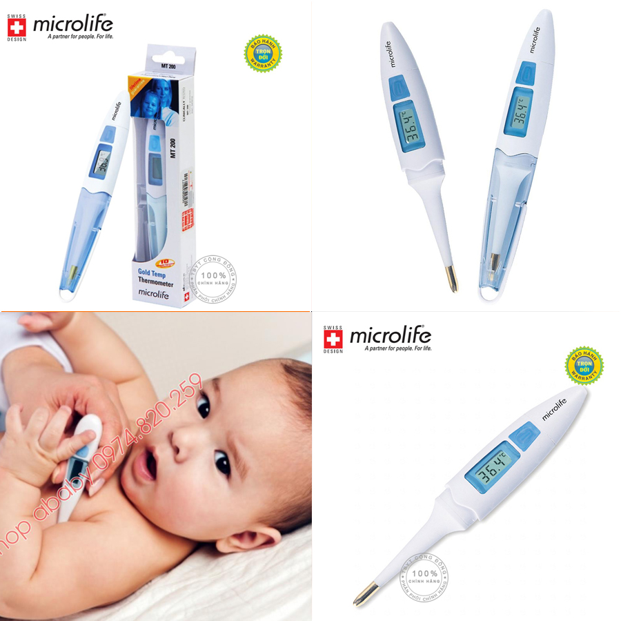 Nhiệt kế điện tử Microlife MT200 - Đo nhanh 10 giây cho kết quả , đầu mềm mạ vàng , chống kích ứng da