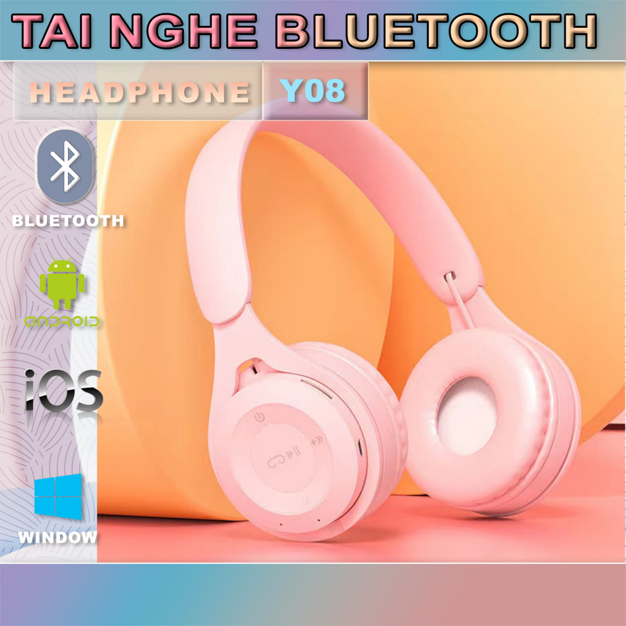 Tai nghe chụp tai bluetooth y08 -bluetooth, aux, tf - âm thanh nổi, nghe gọi, kết nối nhiều thiết bị