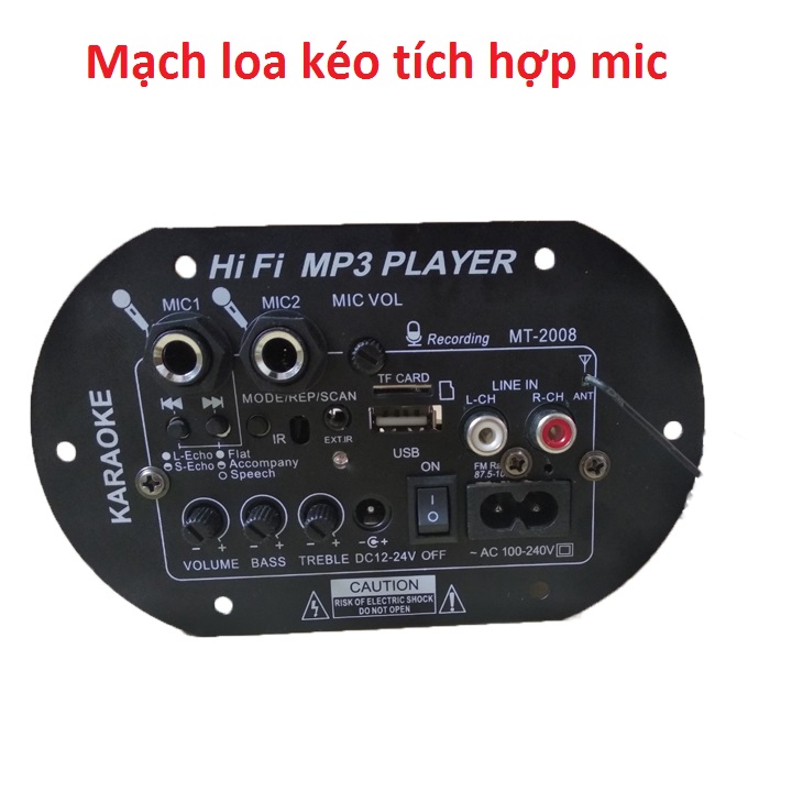 Mạch loa kéo tích hợp bluetooth 2 mic công suất 150W karaoke có điều khiển