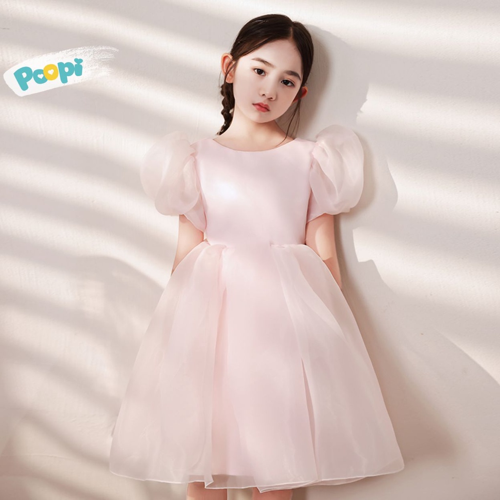 Đầm công chúa bé gái poopi kiểu xòe bồng màu hồng nhạt, váy bé gái dự tiệc xinh đẹp