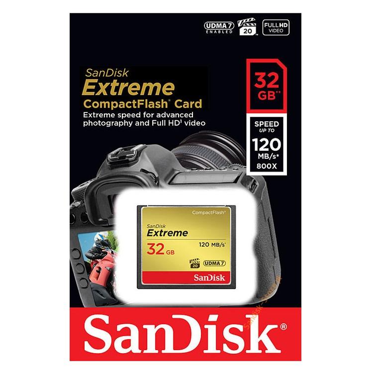 Compacflash (CF) SanDisk Extreme 32GB 800X 120 MB/s memory card (gold)-1986 accessories