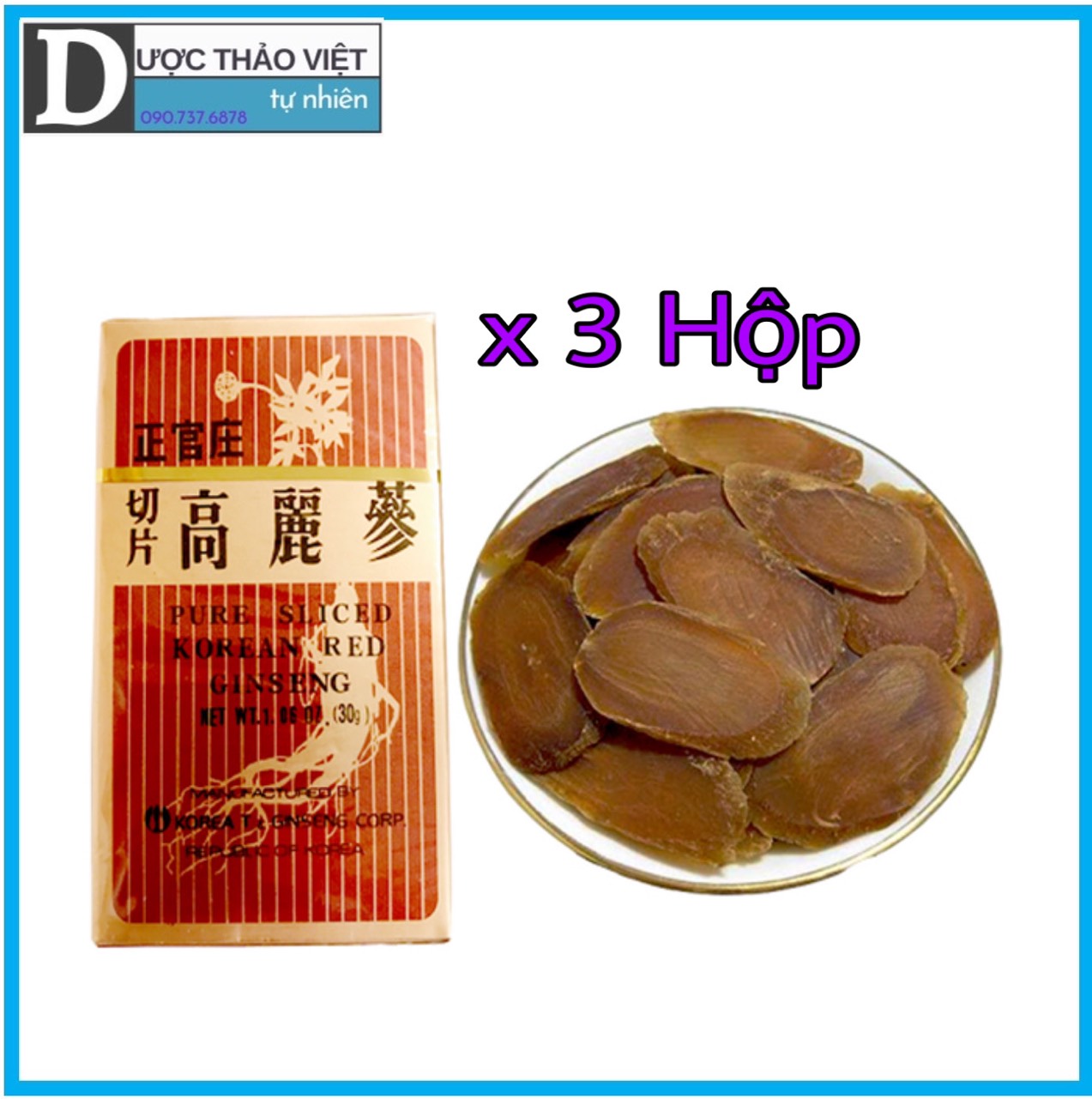 Bộ 3 Hộp Hồng Sâm thái lát khô không tẩm Hàn Quốc 30g/hộp.