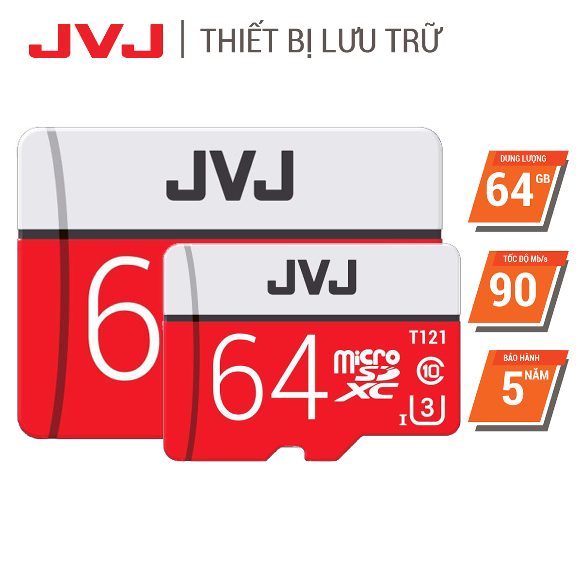 Combo 2 thẻ nhớ 64G class10 JVJ Pro Micro SDHC, tốc độ cao 96MB/s chuyên dụng cho camera wifi, camera hành trình, điện thoại, máy chơi game, chất lượng hình ảnh 4k tặng kèm gói bảo hành 5 năm đổi mới trong vòng 7 ngày, thẻ 64Gb