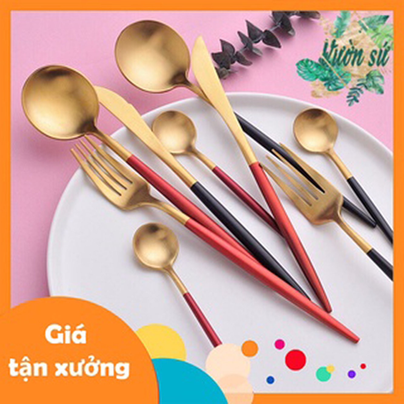 Dao dĩa cán lì inox mạ vàng phong cách Châu Âu - VS463