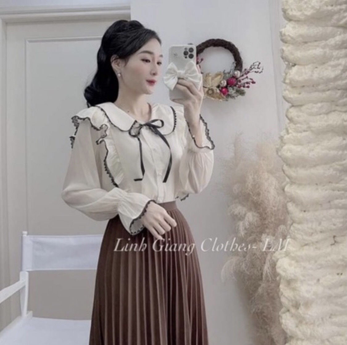 Áo sơ mi viền bèo phối nơ hàng mới_05