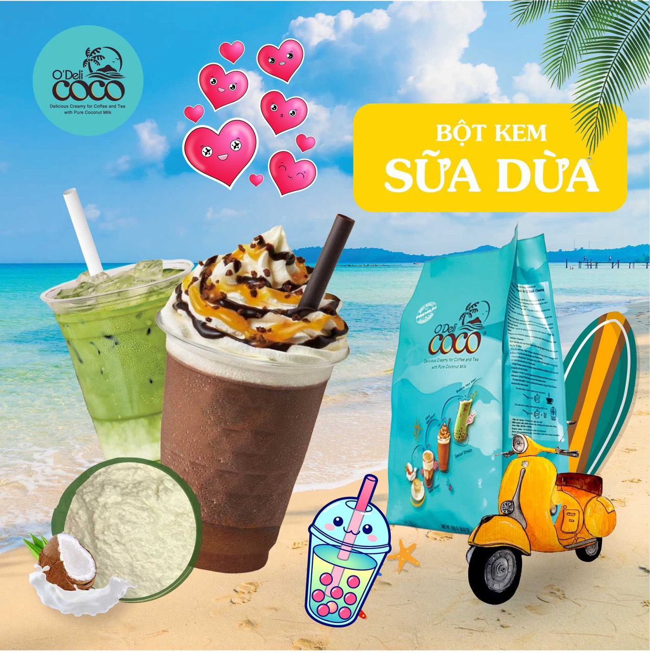 Bột Kem Sữa Dừa O’DeliCoco với Kem sữa Dừa nguyên chất, thơm ngon béo béo đậm đà ngậy ngậy Gói 1Kg (35.27 oz)