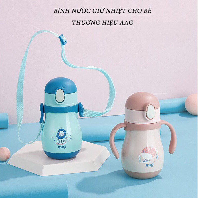 Bình nước giữ nhiệt cho bé aag 386 hàn quốc 260ml có ống hút quai đeo