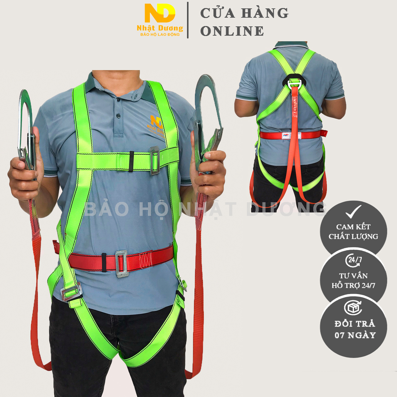 Dây đai an toàn toàn thân 2 móc sắt lớn TT11 dây bẹ, dây bảo hộ lao động Nhật Dương dùng trong lao động trên cao