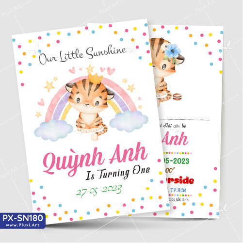 [4200đ/thiệp] Thiệp thôi nôi – sinh nhật bé gái tuổi Dần | In Tên |Thiệp Pluxi PX_SN180