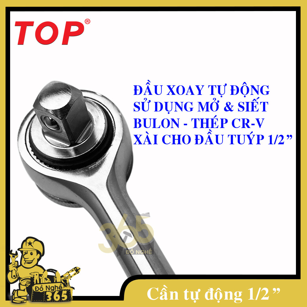 Cần siết tự động 1/2" đầu tròn xi bóng Top, cần làm từ thép CR-V siêu cứng chuyên dùng siết, mở tán bulong, sử dụng cho sửa chữa lắp ráp xe các loại và trong các ngành cơ khí