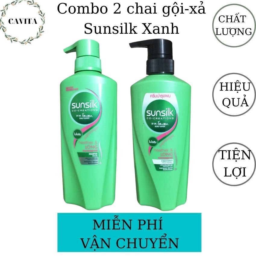 Combo 2 Chai Gội-Xả Sunsilk Xanh Thái Lan CAVITA giúp tóc suôn mượt, chắc khỏe