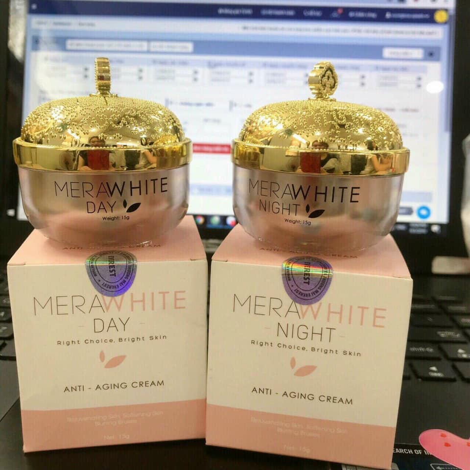 [HCM]Combo Kem Merawhite Chính Hãng 100% - Mờ Nám Tàn Nhang Chống Lão Hóa Da- Ngày và  Đêm 18gr