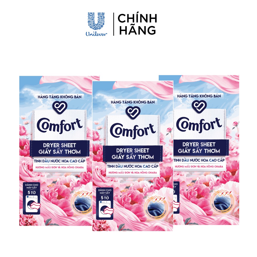 [Hàng tặng không bán - HC Gift] - Combo 3 Giấy Thơm Comfort Dành Cho Máy Sấy Quần Áo Hương Mẫu Đơn Và Hoa Hồng Ohara 5 Tờ
