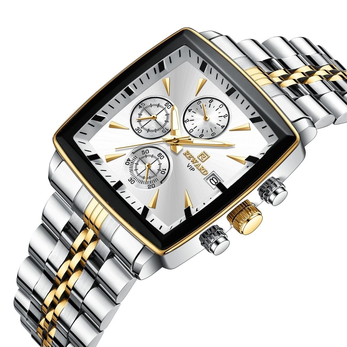 High-end square watch smart men's multi-function chronograph business waterproof luminous calendar solid steel band