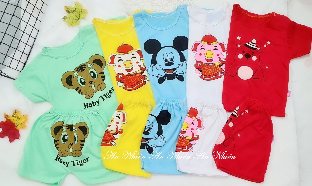Combo 5 bộ quần đùi áo cộc tay trẻ em họa tiết heo thần tài