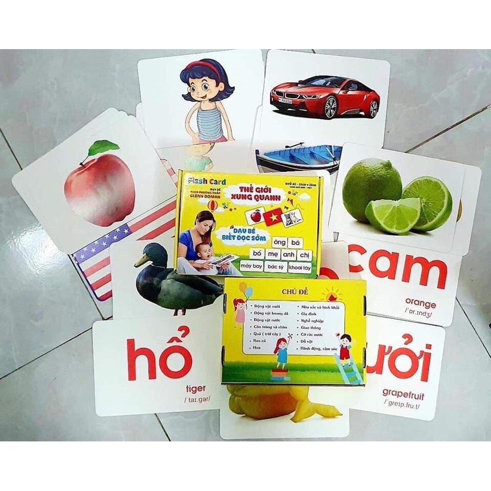 Thẻ học thông minh loại to 21 x 15cm - Flash Card dạy trẻ về thế giới xung quanh gồm 100 thẻ song ngữ 14 chủ đề - Smart Baby