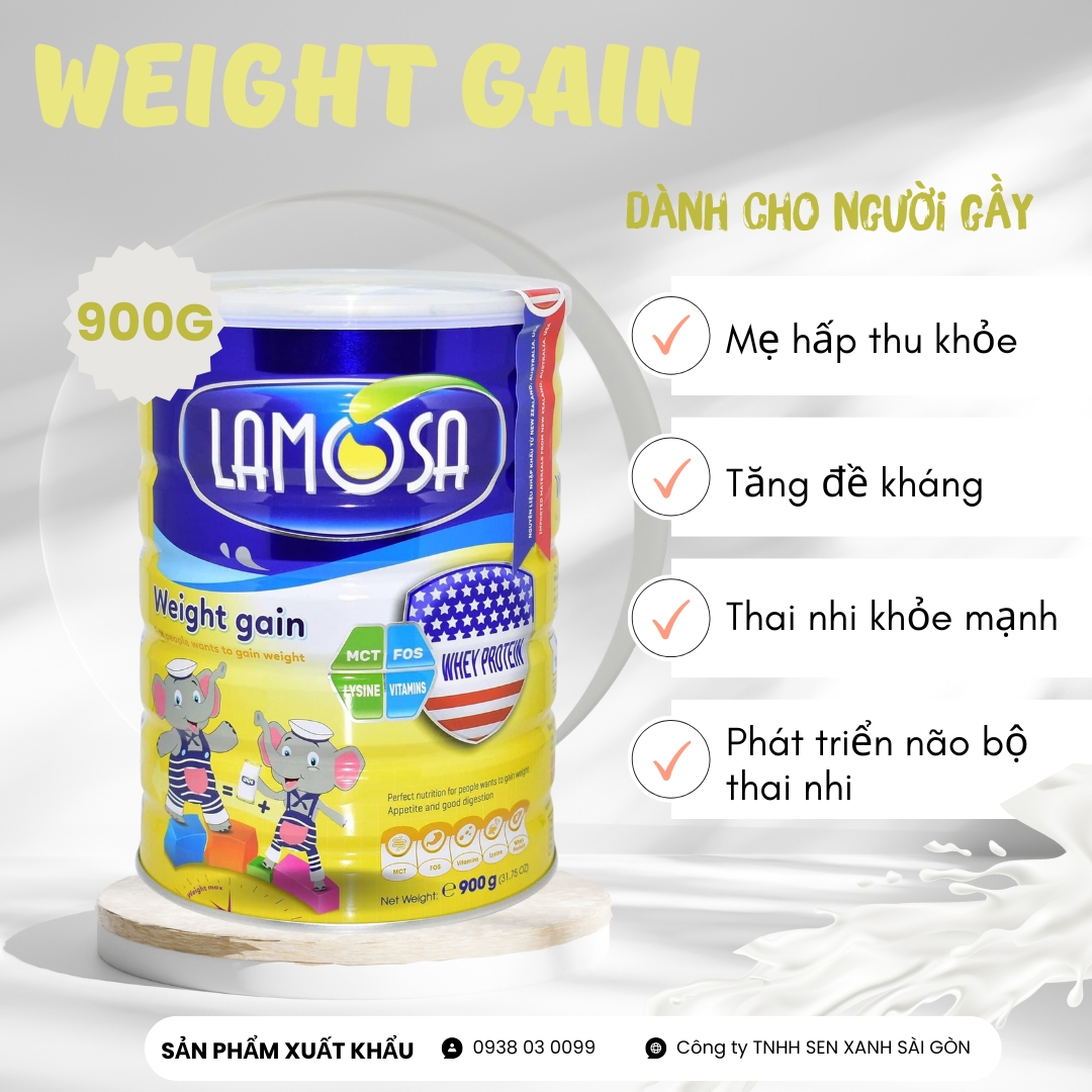 Sữa Bột Tăng Cân Dành Cho Người Gầy Lamosa WEIGHT GAIN 900G hàng xuất khẩu