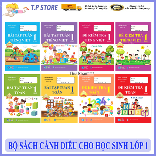 Combo Trọn Bộ 8 Quyển Sách Cánh Diều Cho Học Sinh Lớp 1 - Đề Kiểm Tra Và Bài Tập Tuần 2 Môn Toán và Tiếng Việt QBooks