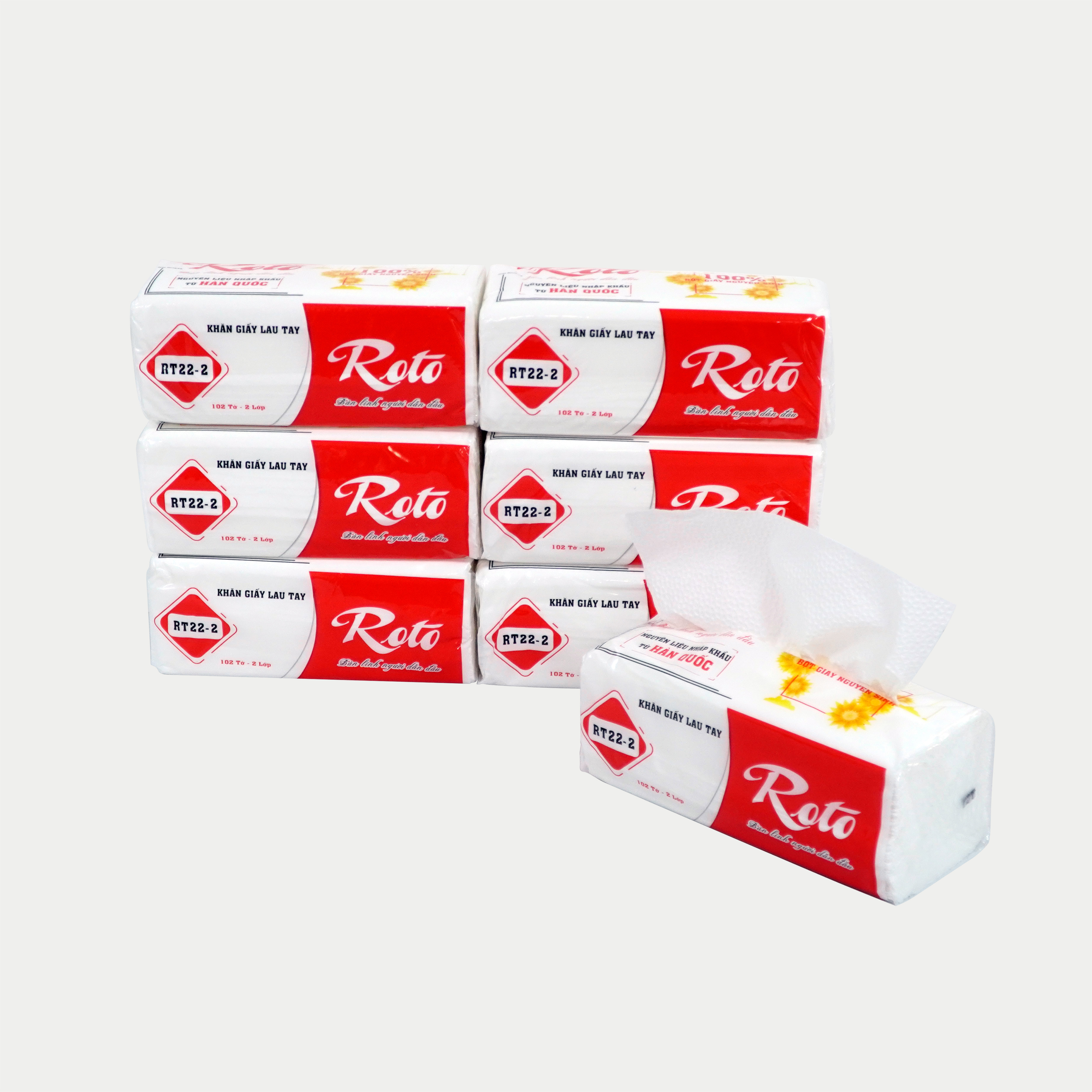Khăn giấy rút đa năng 2 lớp 102 tờ 22cm roto | 100% bột giấy nguyên sinh | rt22-2