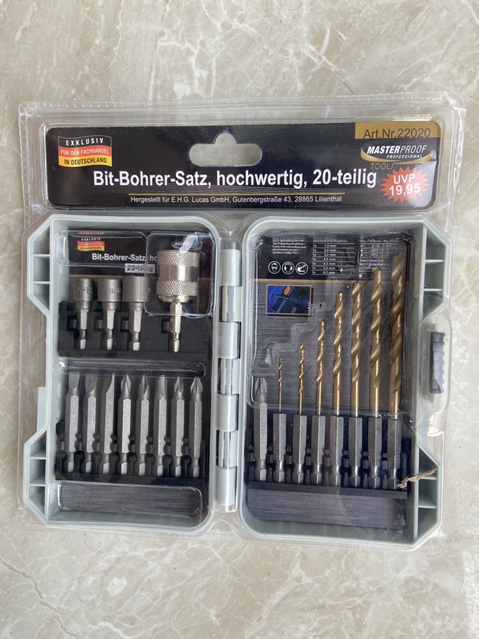 Bộ đầu tô vít 20 chi tiết đầu tuanvit và mũi khoan bằng CRV- chrome vanadium