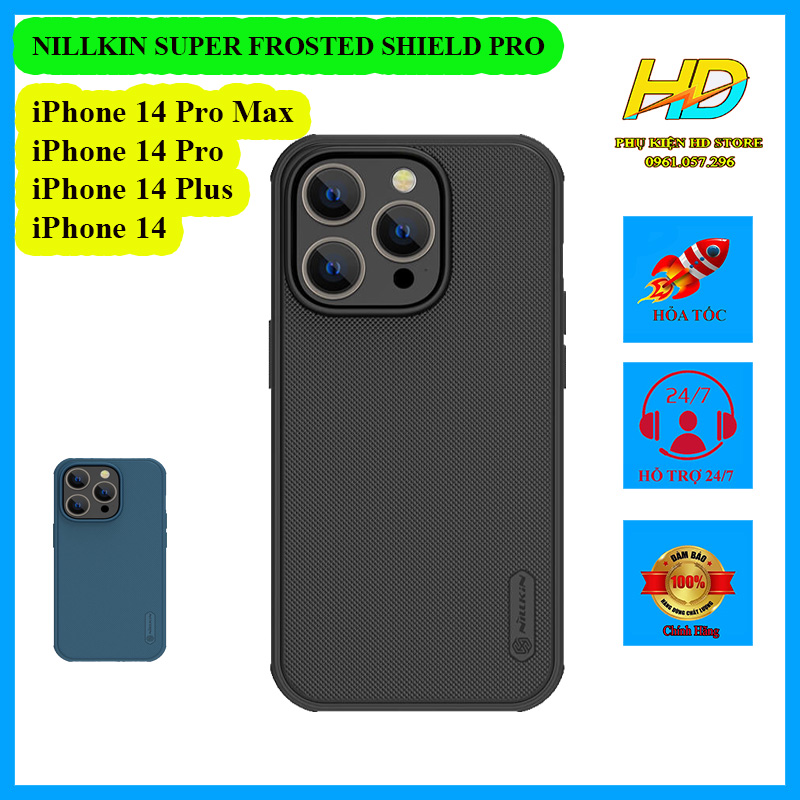 Ốp lưng dạng sần chống sốc dành cho iphone 14/ 14 pro/ 14 plus / 14 pro max chính hãng nillkin super frosted shield pro không bám vân tay