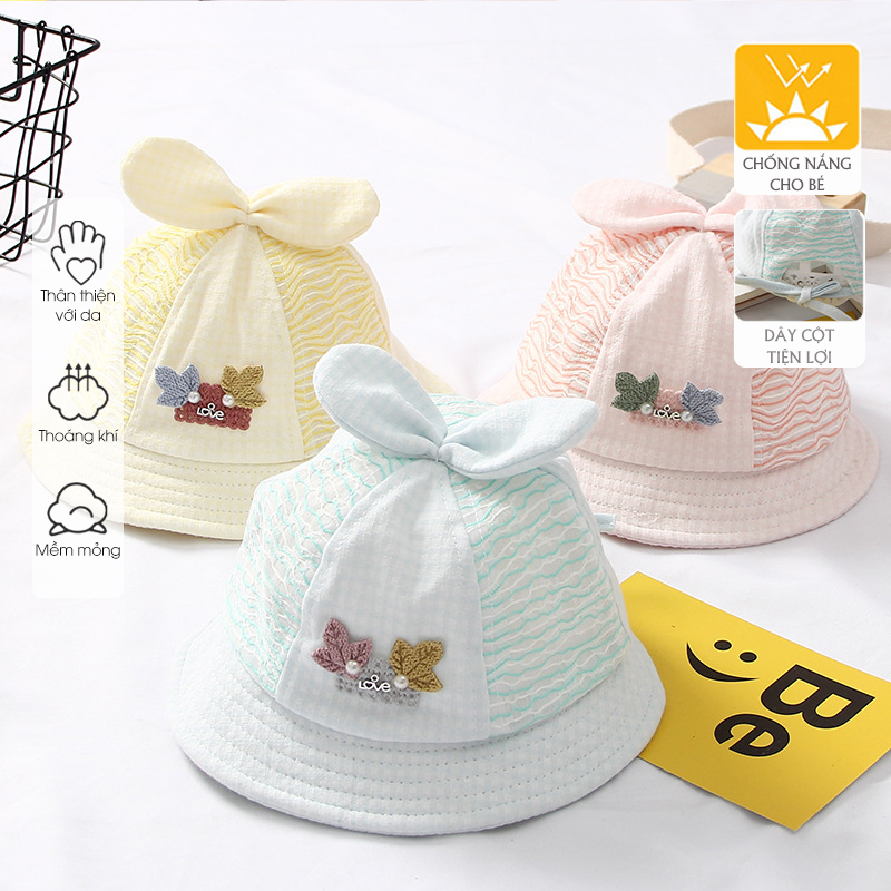 [HCM]Nón công chúa bé gái 0-6 tháng rộng vành chống nắng dễ Thương Xuân Hè HOT thiết kế dây cột tiện lợi phong cách Hàn Quốc