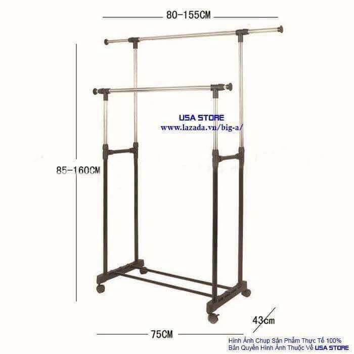 Giàn phơi quần áo đôi lắp ráp 2 tầng inox cao cấp