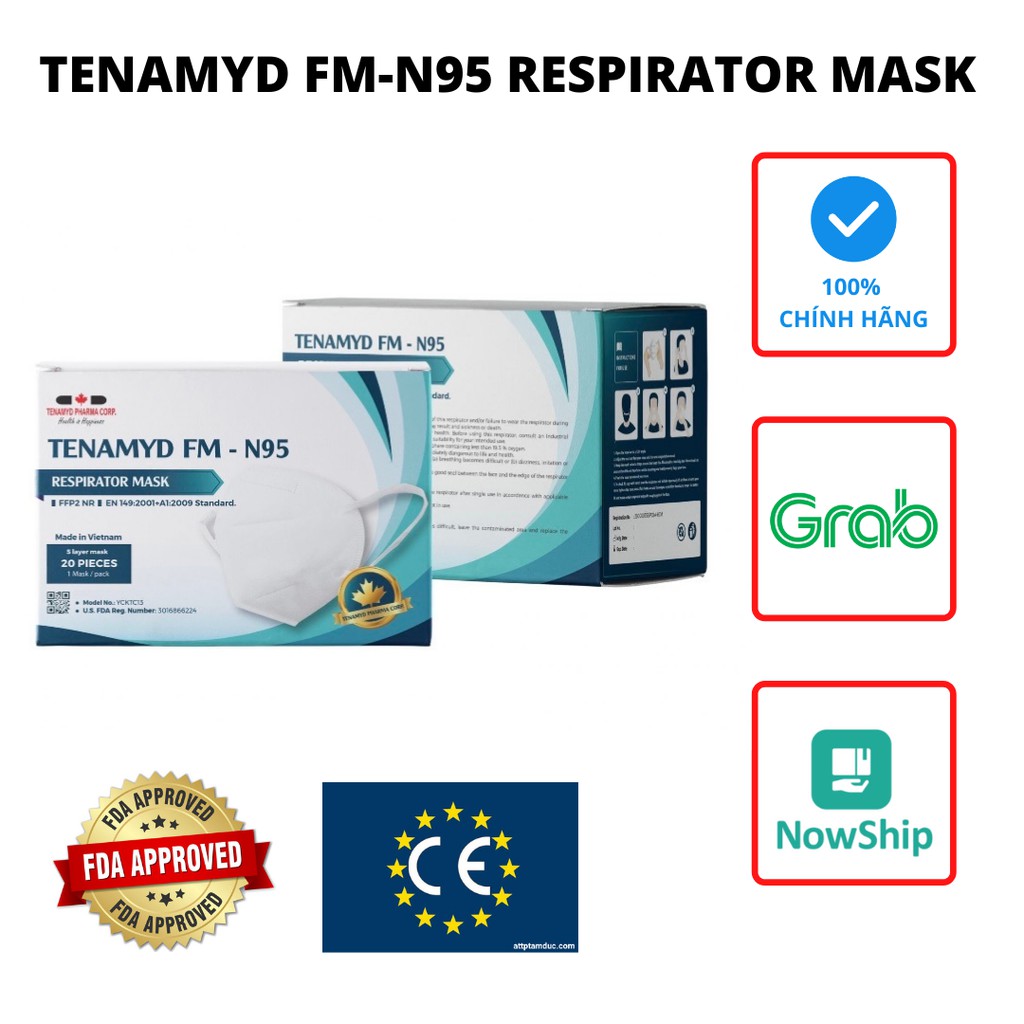  1 Hộp 20 cái Khẩu Trang Y Tế cao cấp N95 TENAMYD  có video được cán bộ bệnh viện và đội ngũ y tế tuyến đầu sử dụng  