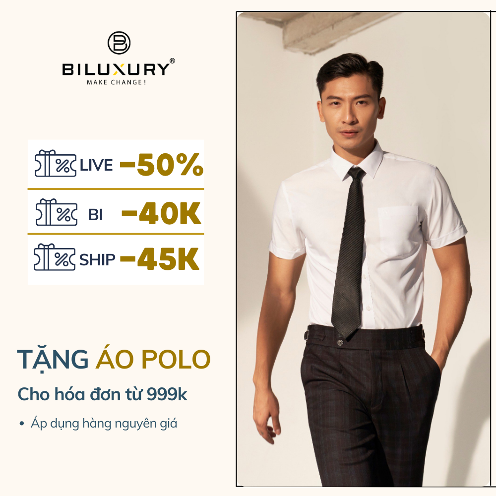 Áo Sơ Mi Nam Ngắn Tay BILUXURY 6SMCB008TRK Chất Vải Kháng Khuẩn Chống Nhăn, Thoáng Mát Có Túi Ngực