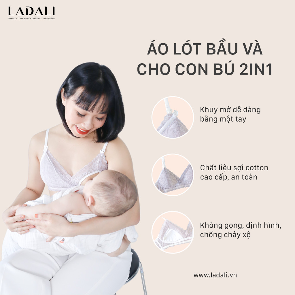 Áo lót bầu và cho con bú Ladali hàng thiết kế cao cấp áo sau sinh mở cúc tiện lợi không gọng chống chảy xệ (có bigsize)