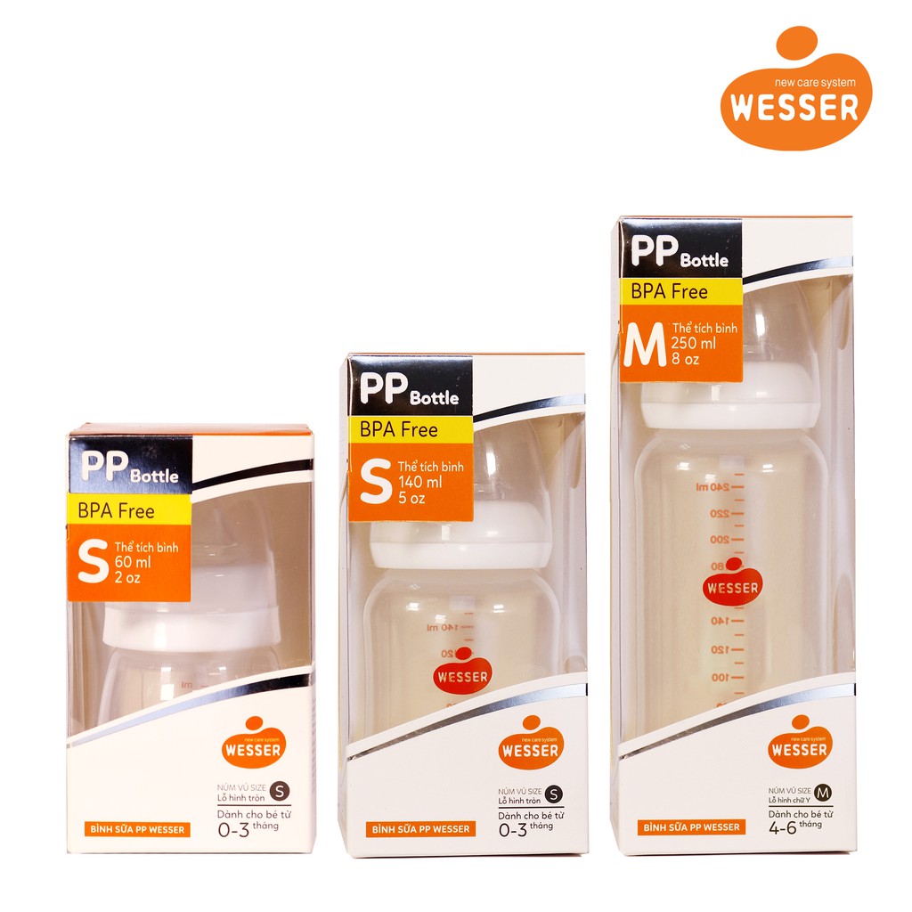 BÌNH SỮA CHO BÉ - BÌNH SỮA WESSER CỔ HẸP 60ML - 120 - 250ML