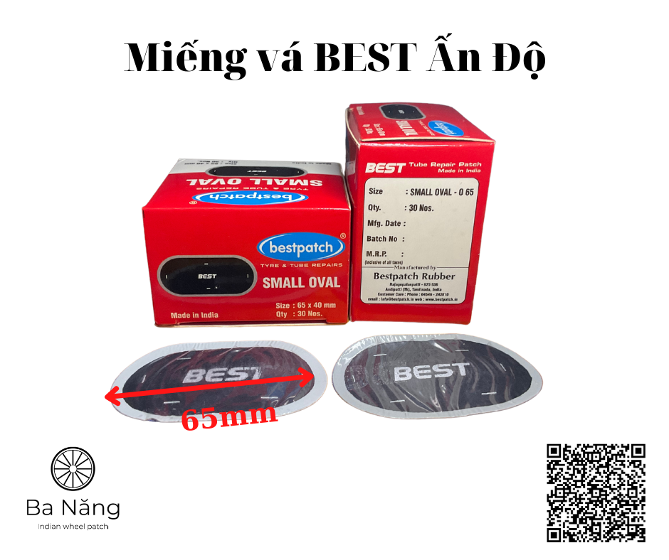 Miếng vá săm, vá ruột, vá lốp, vá vỏ ruột xe máy, ôtô BEST hình Oval (Small oval 65x40mm) (Hộp 30 miếng)