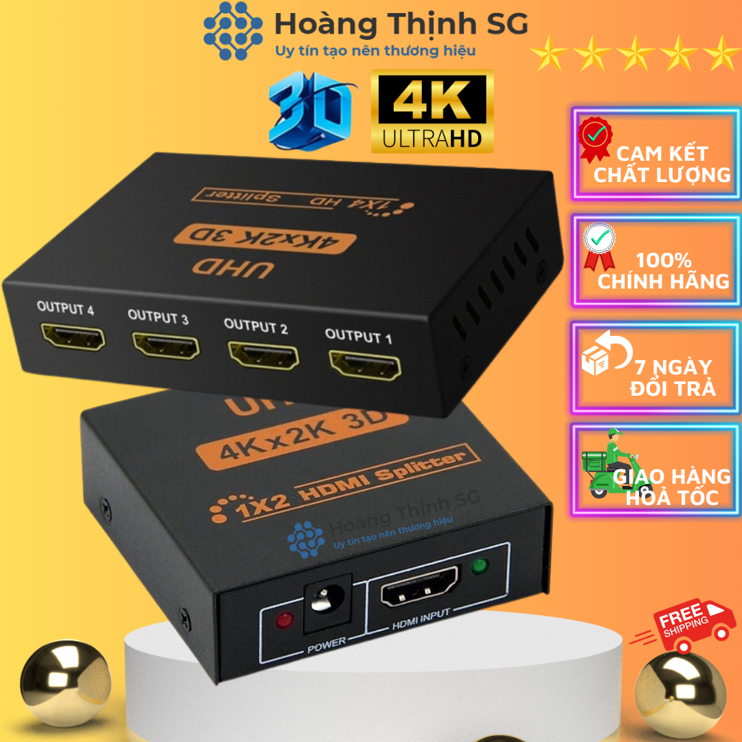 Bộ chia hdmi 1 ra 2 - 4k, chia hdmi 1 ra 4 khuếch đại tín hiệu công suất 3d tách hdcp 1080p chất lượng cao