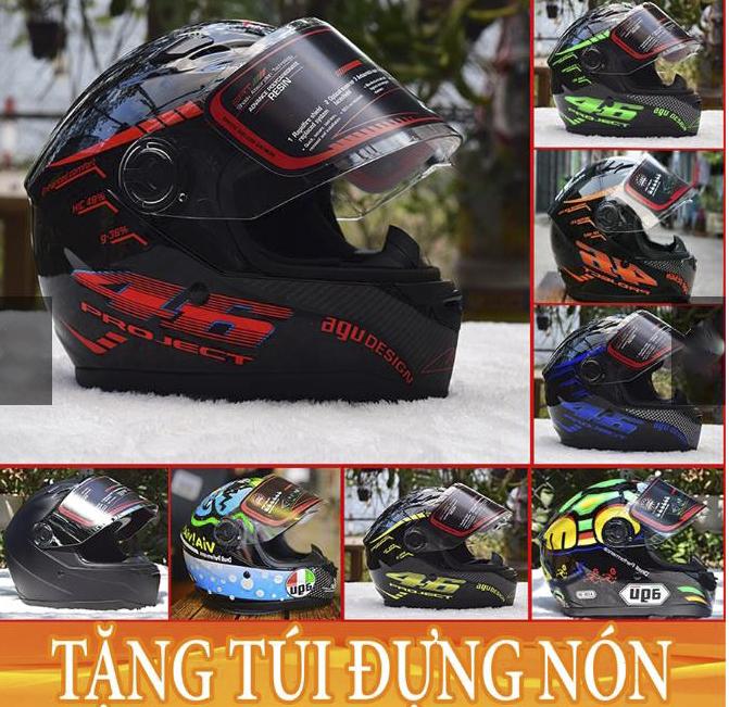 Nón bảo hiểm agu fullface nhiều tem tặng túi đựng nón