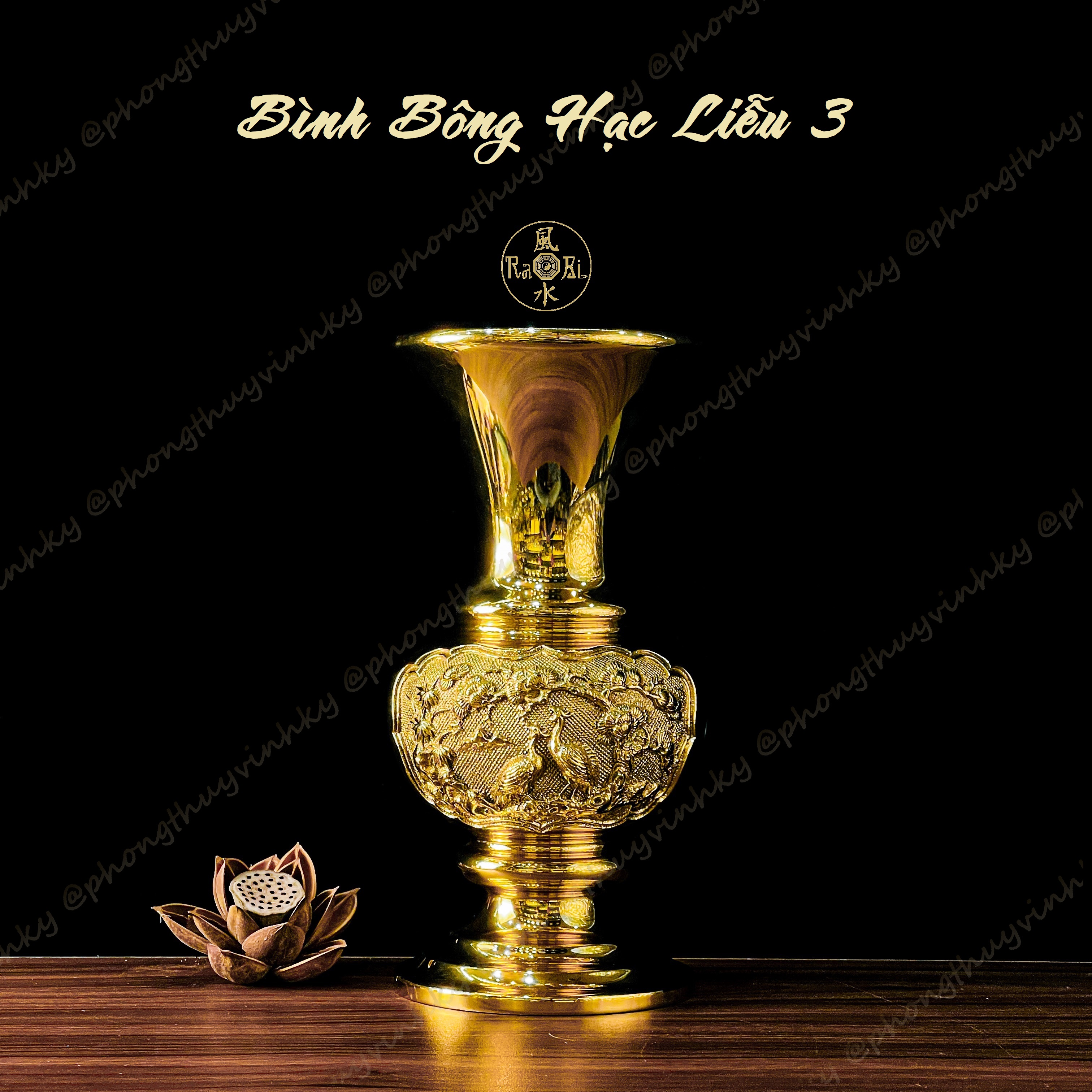 Bình Bông Hạc Liễu cao 29,5cm - Vật Phẩm Thờ Cúng Đồng Vĩnh Tiến Chất Lượng Cao - Đồ Đồng Mỹ Nghệ